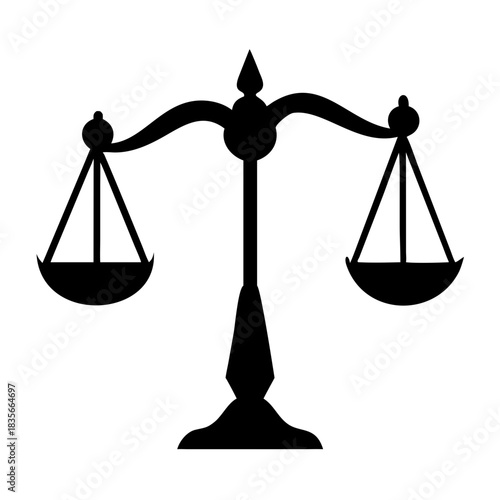 Black silhouette of a classic balance scale representing justice and fairness