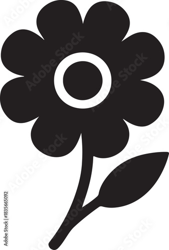 Cute Flower Silhouette Vector Icon. Simple Bold Floral Outline Symbol. Minimalist Nature Design Element for Kids, Sticker, Logo, or Garden Decoration.