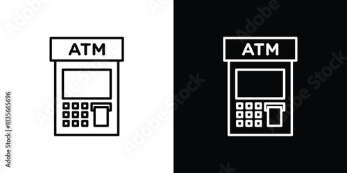 ATM machine icons outline drawing. Editable stroke