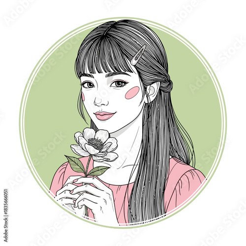 Charming Girl with Flower - A Delicate Portrait of Youthful Beauty.