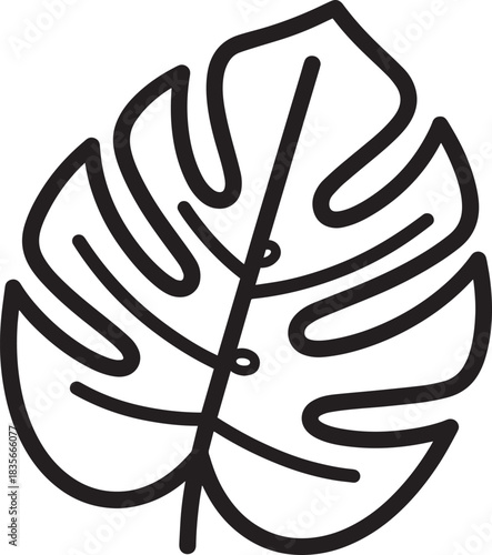 Minimalist Monstera Leaf Line Art Vector Icon. Simple Tropical Foliage Outline Symbol. Modern Botanical Design Element for Logo, Home Decor, or Summer Prints.