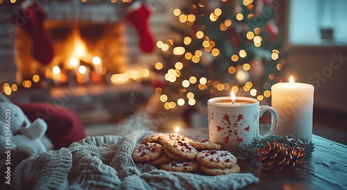 Warm Christmas Morning with Hot Chocolate and Cookies Image