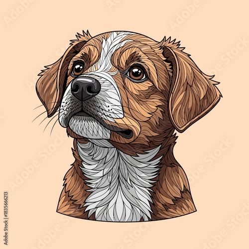 Adorable Brown and White Puppy Portrait with Expressive Eyes.