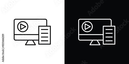 Blended learning icons outline drawing. Editable stroke