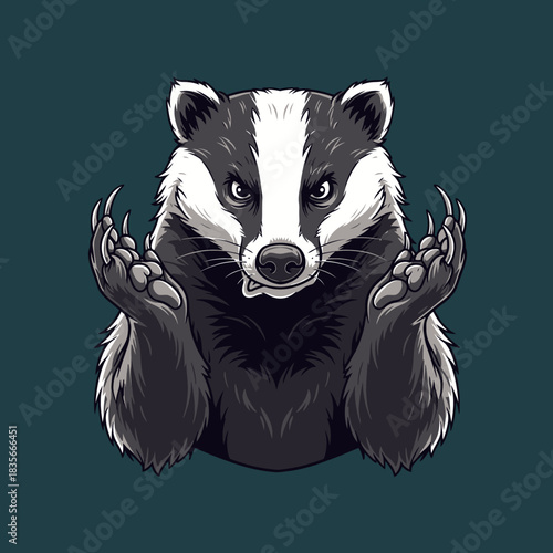 Cartoon Badger with Claws Up, Ready to Pounce or Defend.