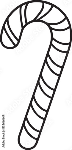 Stylish Candy Cane Line Art Vector Icon. Simple Christmas Holiday Outline Symbol. Sweet Food, Winter Treat, Decoration, or Sticker Design Element.
