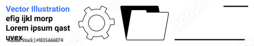 Gear next to a folder and text block for process optimization and organization. Ideal for technology, settings, workflow, management, documentation, storage, and a simple landing page