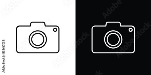 Camera icons outline drawing. Editable stroke