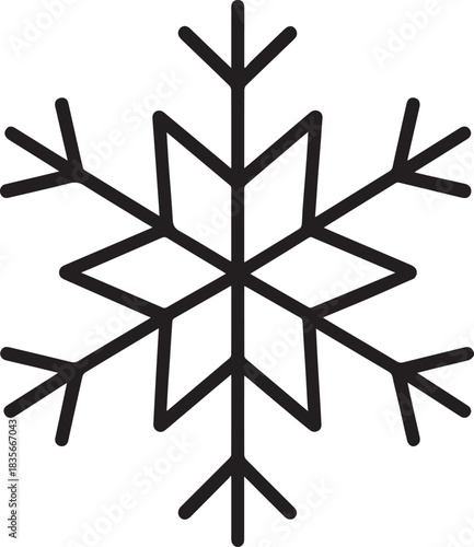 Minimal Geometric Snowflake Line Art Vector Icon. Simple Outline Winter Symbol. Cold Weather, Frost, Ice Crystal Design Element, perfect for Christmas Holiday, New Year, and Decoration.