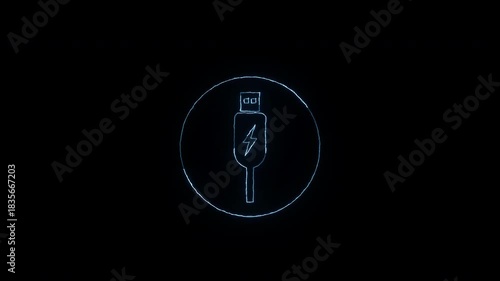 Electric USB Charging Icon Animation (Transparent Background)