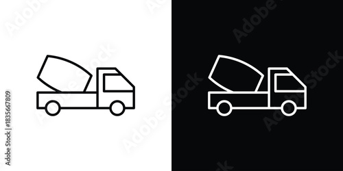 Cement truck icons outline drawing. Editable stroke