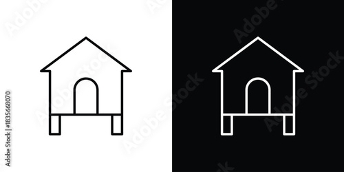 Chicken coop icons outline drawing. Editable stroke