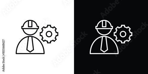 Civil Engineer icons outline drawing. Editable stroke