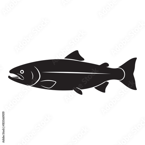 Silhouette of a salmon fish swimming in profile on a white background