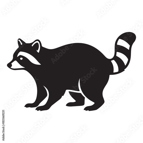Black silhouette of a raccoon with a striped tail standing