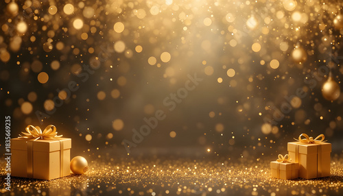 Wallpaper Mural a radiant display of golden gifts and shimmering particles creates a festive and luxurious atmosphere for celebrations Torontodigital.ca