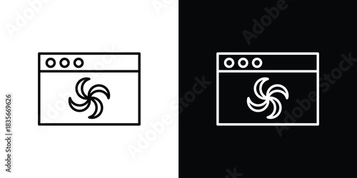 Convection turbofan stove icons outline drawing. Editable stroke