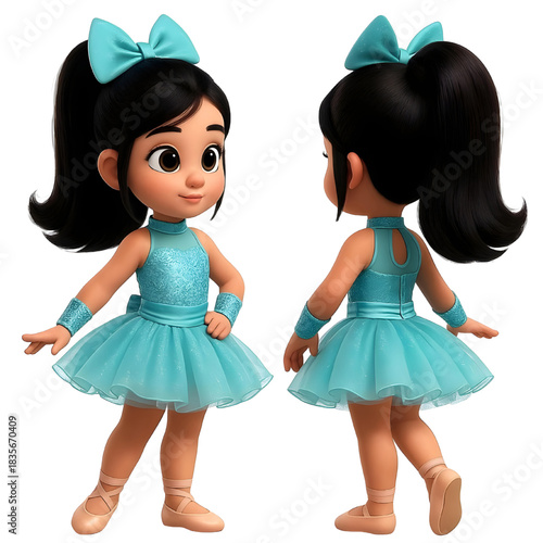 Girl in Turquoise Ballet Outfit and Featuring Sparkly Tutu and Matching Bow and Wristbands