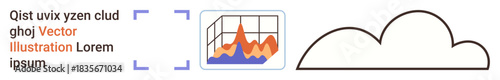 Data analysis, cloud computing, forecasting, digital services, business technology, and data management. A graph with fluctuating data points next to a cloud icon. Data analysis and cloud computing