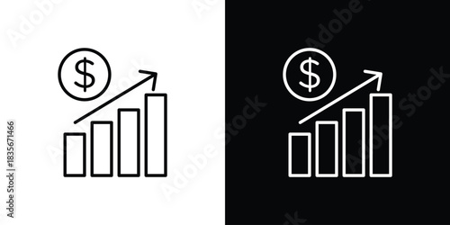 Fiscal policy icons outline drawing. Editable stroke
