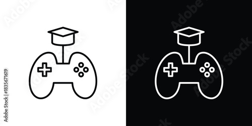 Game based learning icons outline drawing. Editable stroke