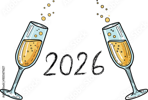 Celebrating the Arrival of 2026 with Sparkling Champagne Toasting to the Future with Joyful Anticipation Festive Occasion and Happy Times Symbolic of Hope and New Beginnings