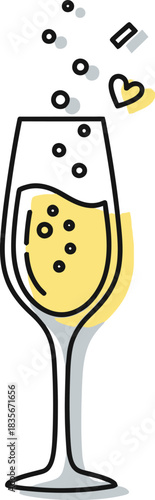 Celebration of love and bubbles in an elegant champagne glass illustration perfect for anniversaries engagements and special romantic occasions with a joyful and festive spirit