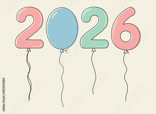 Celebrating the Year 2026 with Pastel Balloons A Cheerful and Optimistic Design Representing New Beginnings and Future Celebrations