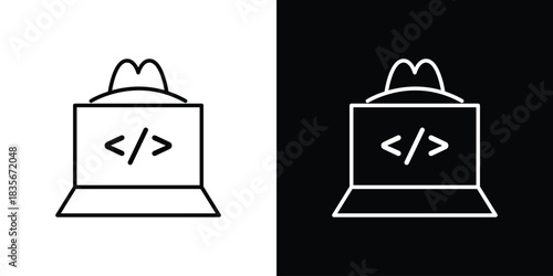 Hacker icons outline drawing. Editable stroke