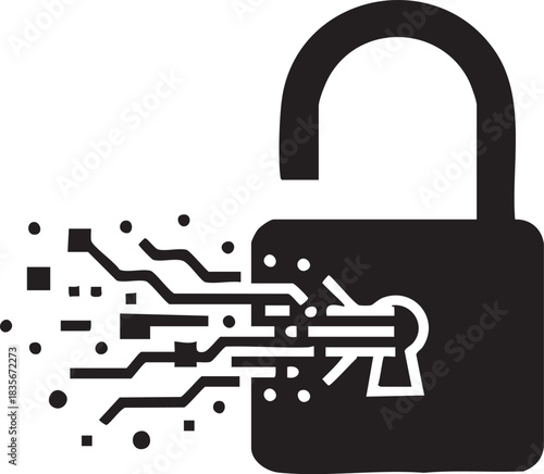 Open Padlock Data Breach Silhouettes isolated on white background