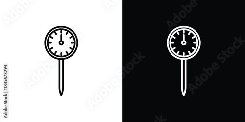 Kitchen thermometer icons outline drawing. Editable stroke