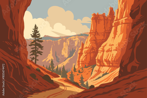 Sunlit canyon walls in Bryce Canyon National Park Utah