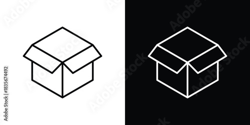 Open box icons outline drawing. Editable stroke