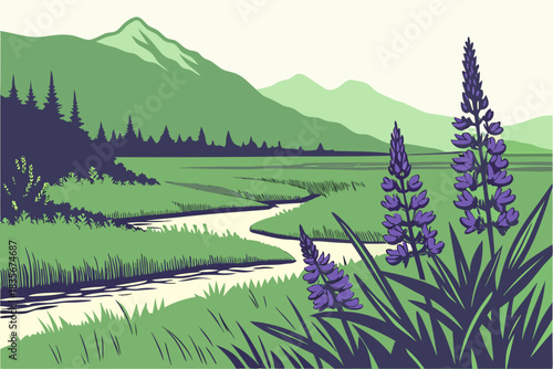 Purple lupine blooming along coastal cliffs in Big Sur California