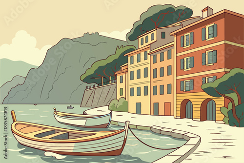 Old fishing port with boats in Portofino Italy