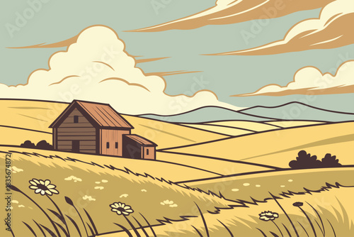 Open prairie landscape with lone barn in Montana