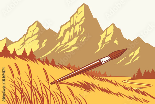 Paintbrush and golden grasses below Grand Teton peaks Wyoming