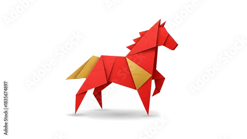 Red and Gold Origami Horse for Chinese New Year Celebration