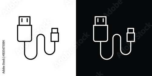 Phone cable icons outline drawing. Editable stroke