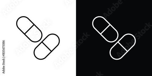 Pills icons outline drawing. Editable stroke