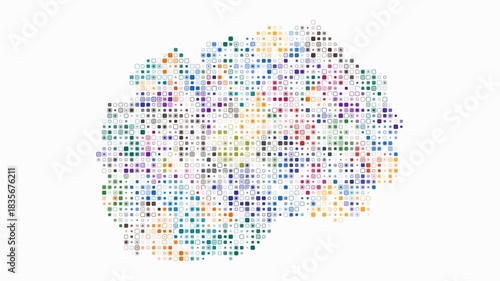 North Macedonia animated country shape. Pulsating colored dots on the map of the country. Small size rounded square blocks. Digital style North Macedonia map on white background.