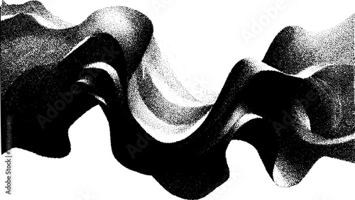 Abstract Halftone Wave Texture, Retro Xerography Engraving Flow Shape on Transparent Background