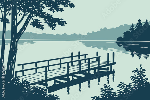 Wooden pier on Lake Michigan with Chicago skyline in the distance.