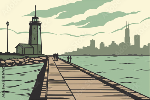 Wooden pier on calm lake in Minnesota