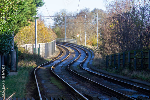 The tram lines approaching Northern Moor stop on the Manchester Airport route to Victoria n Greater Manchester