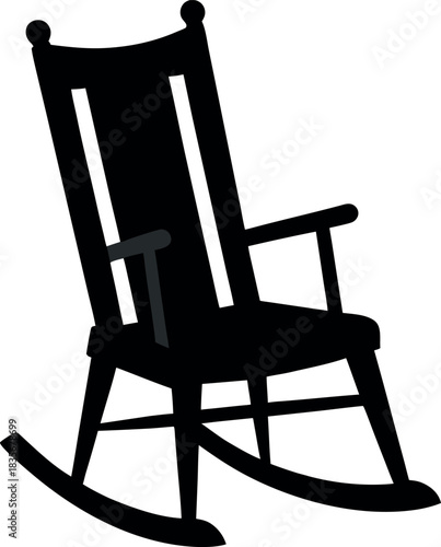 Silhouette of Wooden Rocking Chair with Vertical Slats and Curved Base Illustration