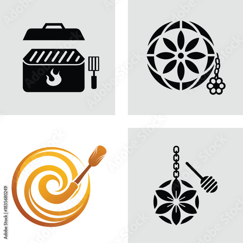 Collection of decorative icons vector glyph design elements for cultural events and celebrations isolated on white background