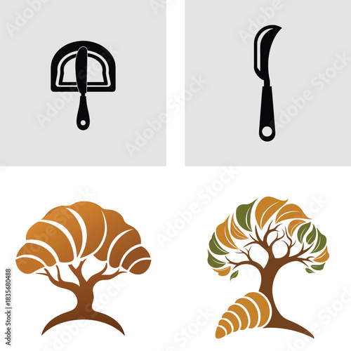 Set of bakery and nature icons minimalist flat vector design elements isolated on white background