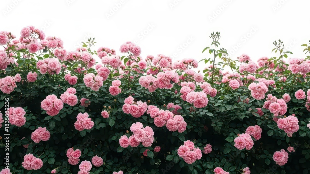 Fototapeta premium Blooming Pink Rose Hedge with Dense Petals