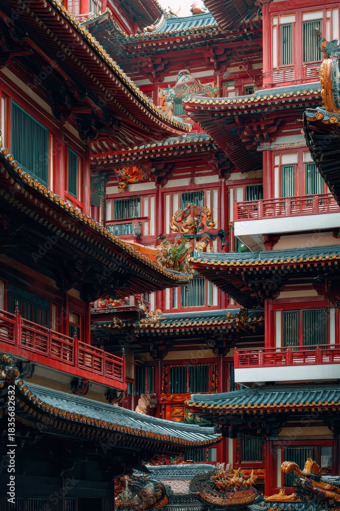 Fototapeta premium Stunning Traditional Asian Architecture Showcasing Colourful Temples and Cultural Heritage